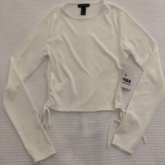 White/cream long sleeve tie top - Picture 1 of 1